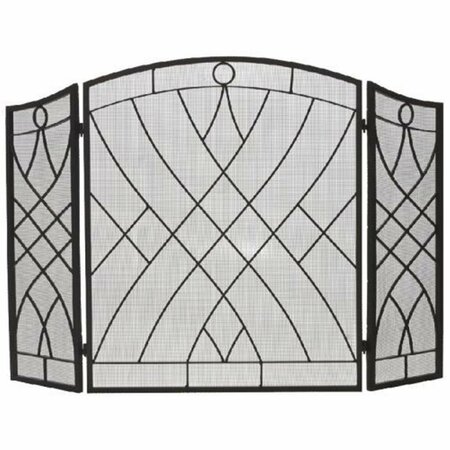 DAGAN Weave Design 3 Fold Arched Wrought Iron Screen, Black AHS116